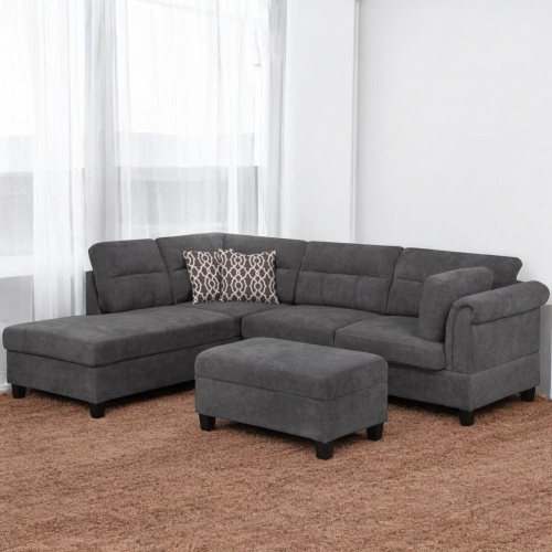 Cosmic Homes Sectional Sofa with Ottoman Grey, Accent Cushions Included