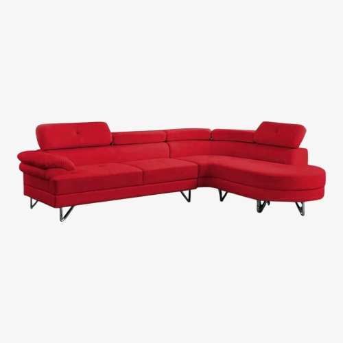 Cosmic Homes Wisla Sectional Sofa With Faux Leather Upholstery & RHF Chaise - Captivating Red