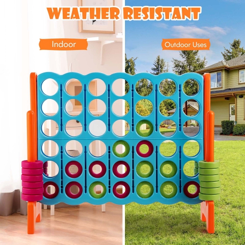 Gymax Jumbo 4-to-Score Game Set Giant 4 in A Row Kids Adults w/ 42 Jumbo Rings Blue