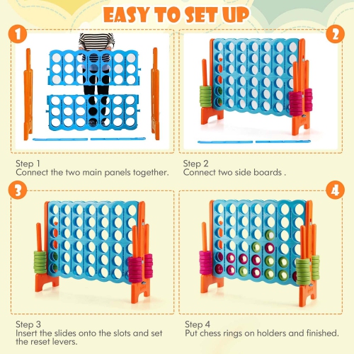 Gymax Jumbo 4-to-Score Game Set Giant 4 in A Row Kids Adults w/ 42 Jumbo Rings Blue