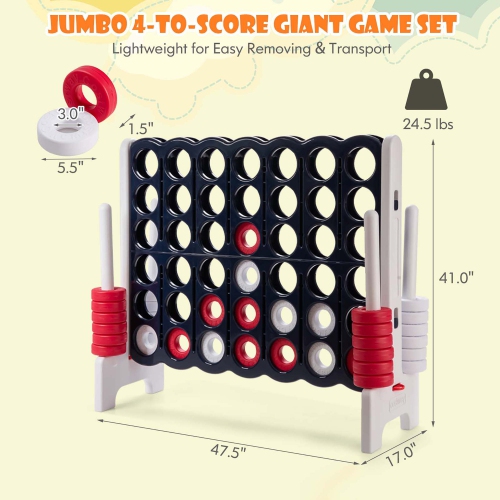 Gymax Giant 4 in A Row Jumbo 4-to-Score Game Set Kids Adults w/ 42 Jumbo Rings