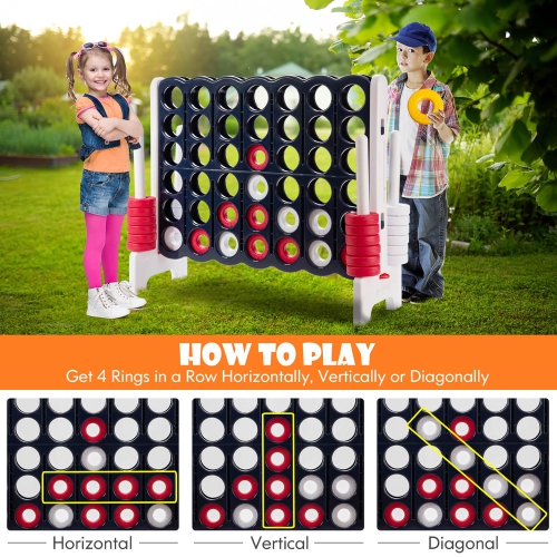 Gymax Giant 4 in A Row Jumbo 4-to-Score Game Set Kids Adults w/ 42 Jumbo Rings