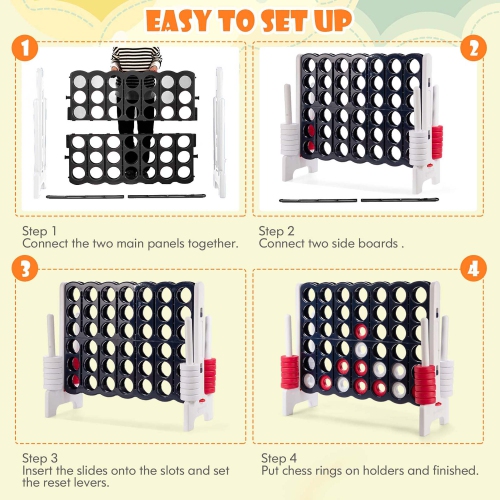 Gymax Giant 4 in A Row Jumbo 4-to-Score Game Set Kids Adults w/ 42 Jumbo Rings