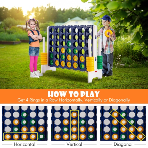 Gymax Jumbo 4-to-Score Game Set Giant 4 in A Row Kids Adults w/ 42 Jumbo Rings