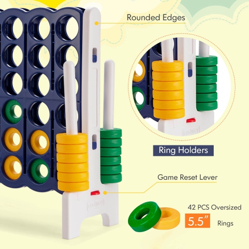 Gymax Jumbo 4-to-Score Game Set Giant 4 in A Row Kids Adults w/ 42 Jumbo Rings