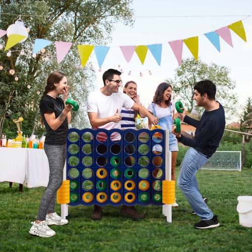Gymax Jumbo 4-to-Score Game Set Giant 4 in A Row Kids Adults w/ 42 Jumbo Rings