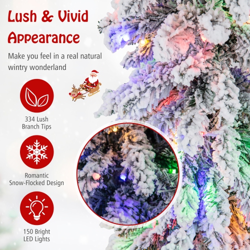 Gymax 4/5/6 FT Pre-Lit Artificial Christmas Tree Snow-Flocked Slim Pencil Christmas Tree