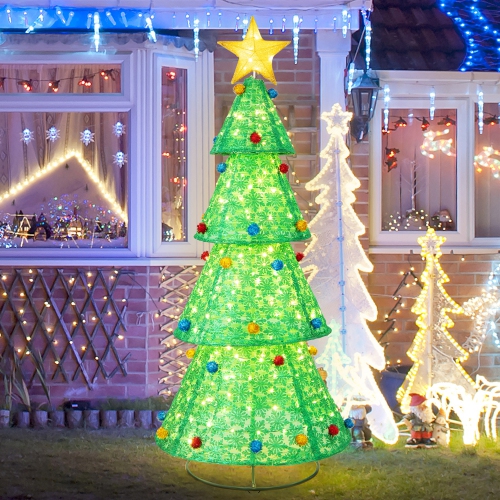 GYMAX  6.5 Ft Pre-Lit Christmas Tree Pop-Up Christmas Tree W/ 200 Led Lights Top Starlight