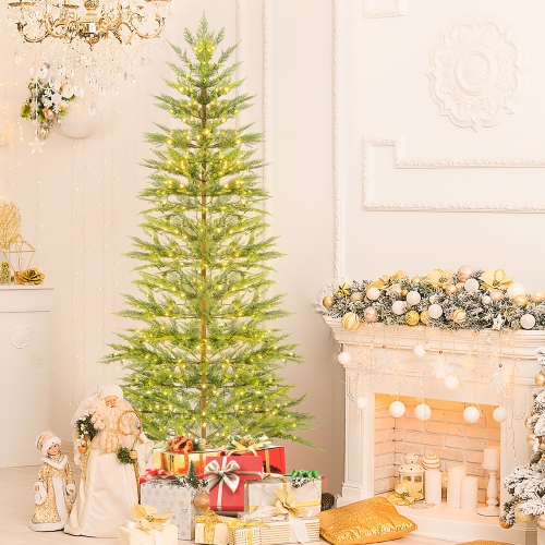 Gymax 6.5/7.5 FT Pre-Lit Artificial Christmas Tree Simulated Cypress Xmas Tree w/ Hinges