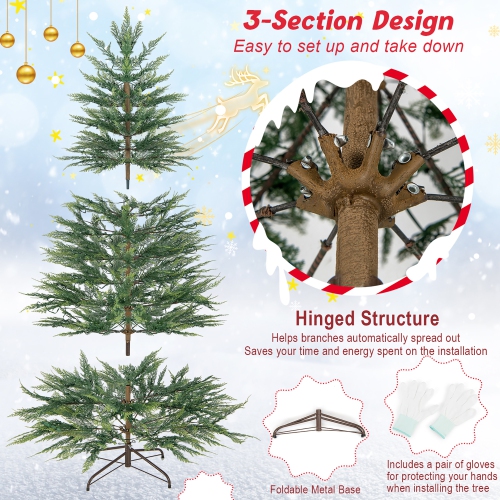 Gymax 6.5/7.5 FT Pre-Lit Artificial Christmas Tree Simulated Cypress Xmas Tree w/ Hinges