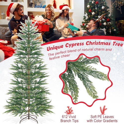 Gymax 6.5/7.5 FT Pre-Lit Artificial Christmas Tree Simulated Cypress Xmas Tree w/ Hinges