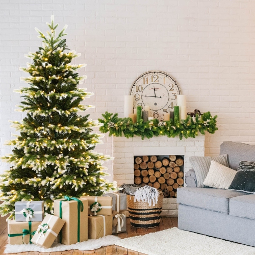 Gymax 6 FT Per-Lit Artificial Christmas Tree Hinged Xmas Tree w/ Quick Power Connector