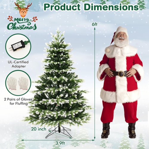 Gymax 6 FT Per-Lit Artificial Christmas Tree Hinged Xmas Tree w/ Quick Power Connector