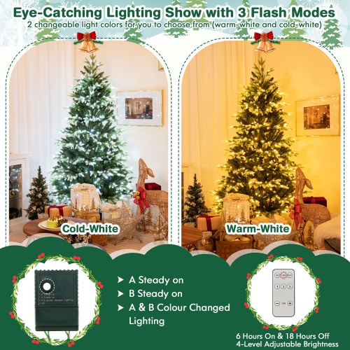 Gymax 6 FT Per-Lit Artificial Christmas Tree Hinged Xmas Tree w/ Quick Power Connector