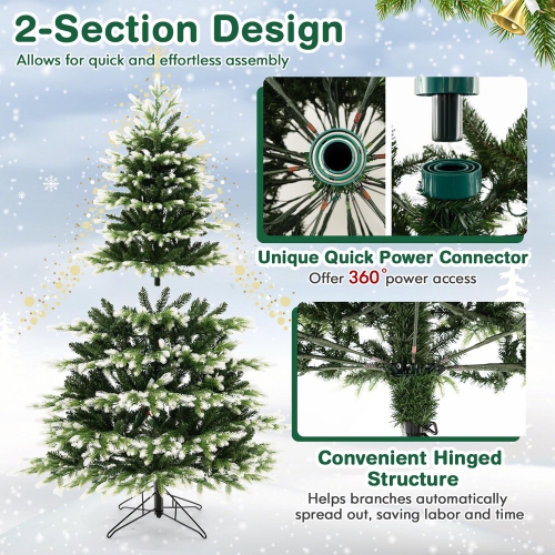 Gymax 6 FT Per-Lit Artificial Christmas Tree Hinged Xmas Tree w/ Quick Power Connector