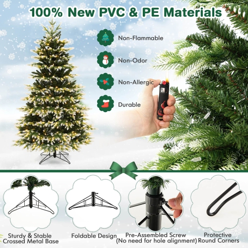 Gymax 6 FT Per-Lit Artificial Christmas Tree Hinged Xmas Tree w/ Quick Power Connector