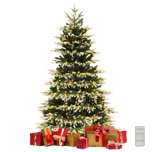 Gymax 6 FT Per-Lit Artificial Christmas Tree Hinged Xmas Tree w/ Quick Power Connector