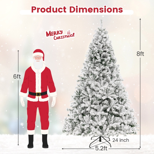 Gymax 6/7/8 FT Pre-Lit Snow-Flocked Xmas Tree 3-Minute-Setup Artificial Hinged Christmas Tree