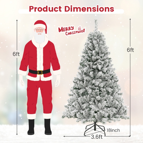 Gymax 6/7/8 FT Pre-Lit Snow-Flocked Xmas Tree 3-Minute-Setup Artificial Hinged Christmas Tree