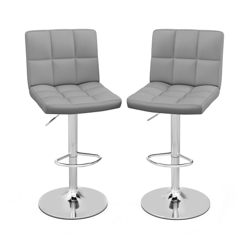 GYMAX  Set Of 2 Adjustable Swivel Bar Stool Counter Height Bar Chair Pu Leather In Grey