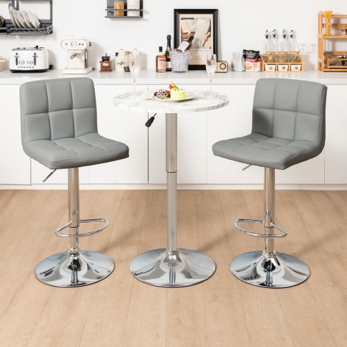 Gymax Adjustable Swivel Bar Stool Counter Height Bar Chair PU Leather w/ Back Grey