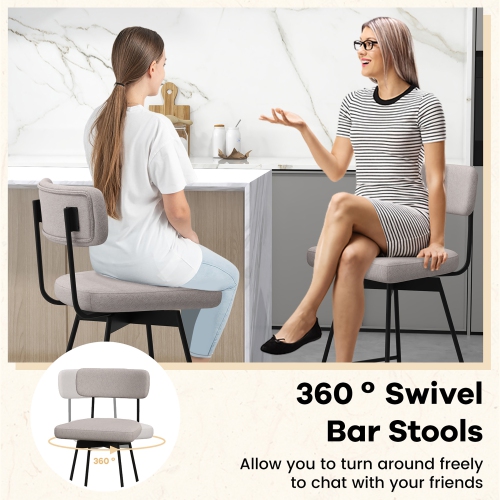 Gymax 2PCS Swivel Bar Stool 25'' Upholstered Bar Height Dining Chair w/ Footrest