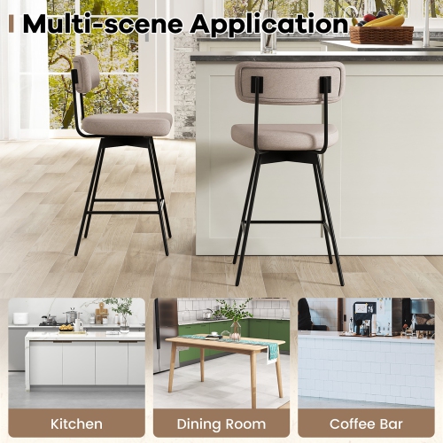 Gymax 2PCS Swivel Bar Stool 25'' Upholstered Bar Height Dining Chair w/ Footrest