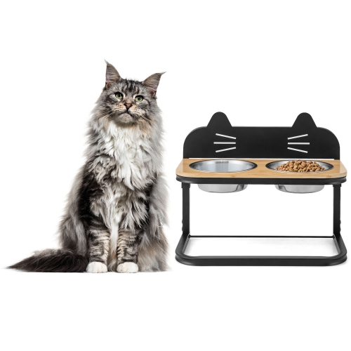 Gymax Elevated Pet Feeder w/ 2 Stainless Steel Cat Food & Water Bowls