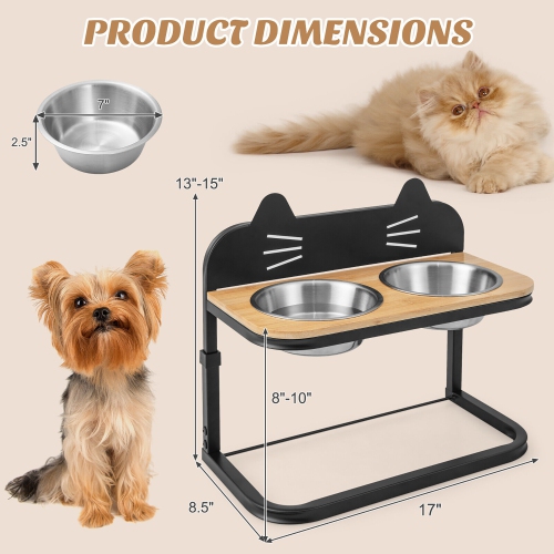 Gymax Elevated Pet Feeder w/ 2 Stainless Steel Cat Food & Water Bowls