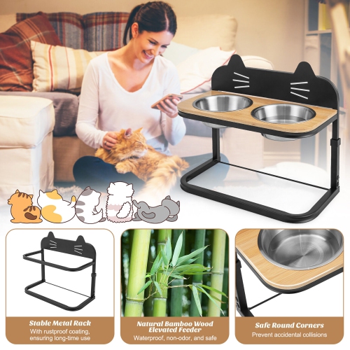 Gymax Elevated Pet Feeder w/ 2 Stainless Steel Cat Food & Water Bowls