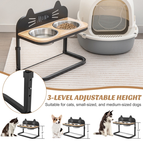 Gymax Elevated Pet Feeder w/ 2 Stainless Steel Cat Food & Water Bowls