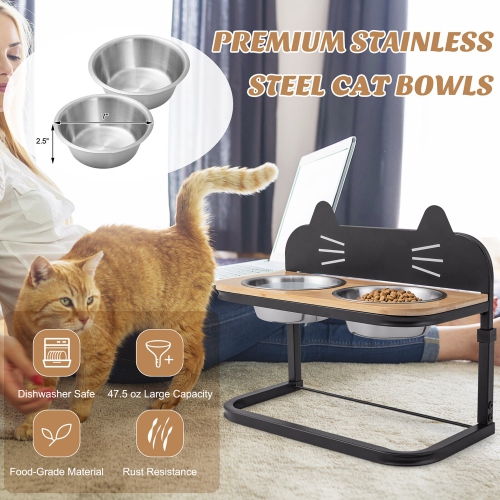 Gymax Elevated Pet Feeder w/ 2 Stainless Steel Cat Food & Water Bowls