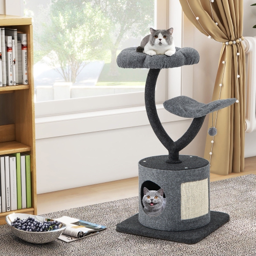 Gymax 35'' Cat Tree Tower 3-Layer Activity Center w/ Sisal Scratching Board & 2 Perches