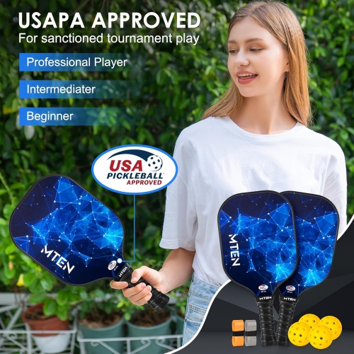 USAPA Approved Fiberglass Pickleball Paddle Set – Lightweight, Durable Rackets for Men & Women – Complete Pickleball Set for Indoor & Outdoor Play