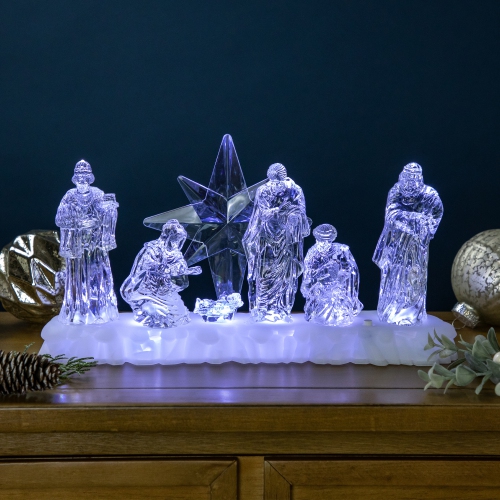 Décoration de Noël en acrylique avec scène lumineuse à DEL - 12,25 po
