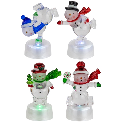 LED Lighted Color Changing Snowmen Acrylic Christmas Decorations - 4.25" - Set of 4