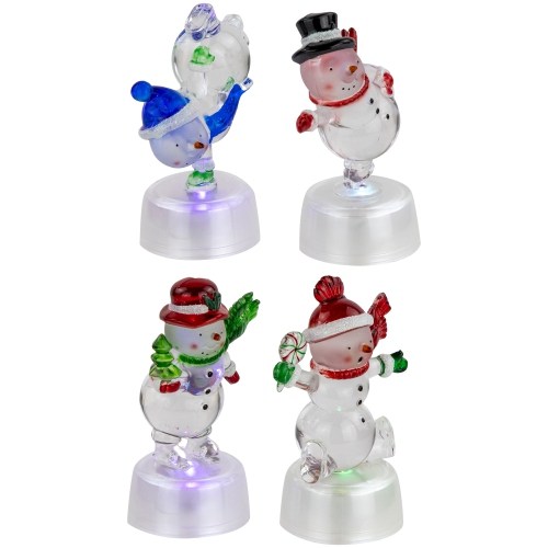 LED Lighted Color Changing Snowmen Acrylic Christmas Decorations - 4.25" - Set of 4