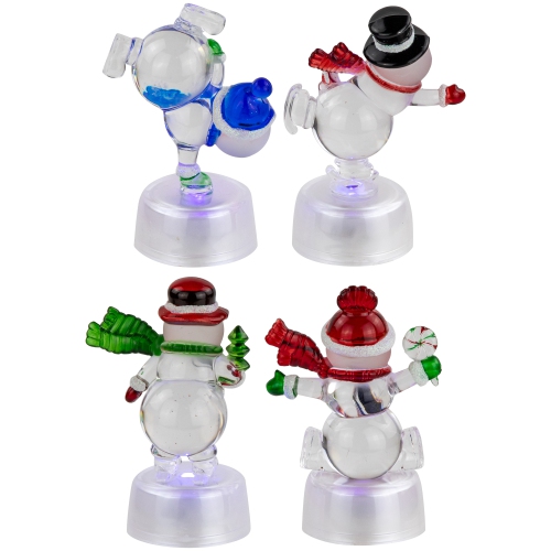 LED Lighted Color Changing Snowmen Acrylic Christmas Decorations - 4.25" - Set of 4