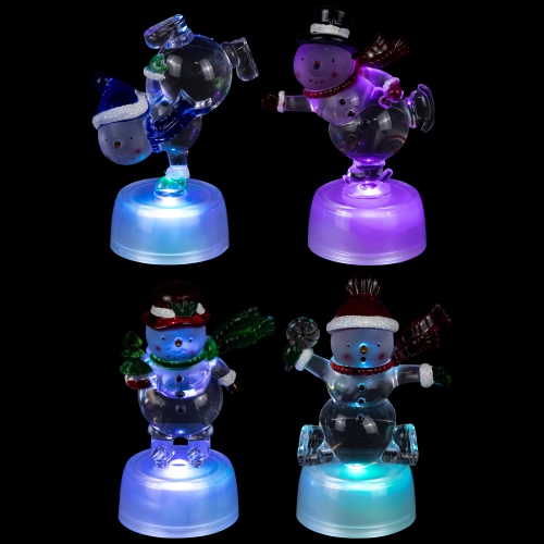 LED Lighted Color Changing Snowmen Acrylic Christmas Decorations - 4.25" - Set of 4