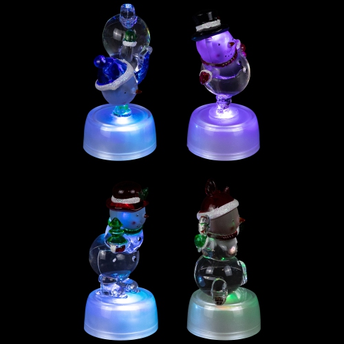 LED Lighted Color Changing Snowmen Acrylic Christmas Decorations - 4.25" - Set of 4