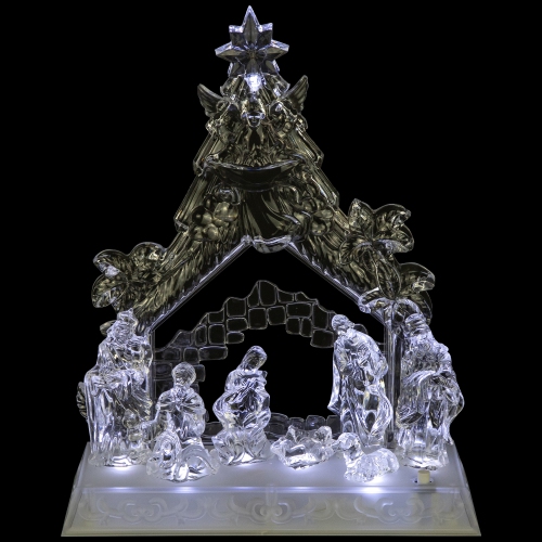 LED Lighted Nativity Scene in Stable Acrylic Christmas Decoration - 10.75"