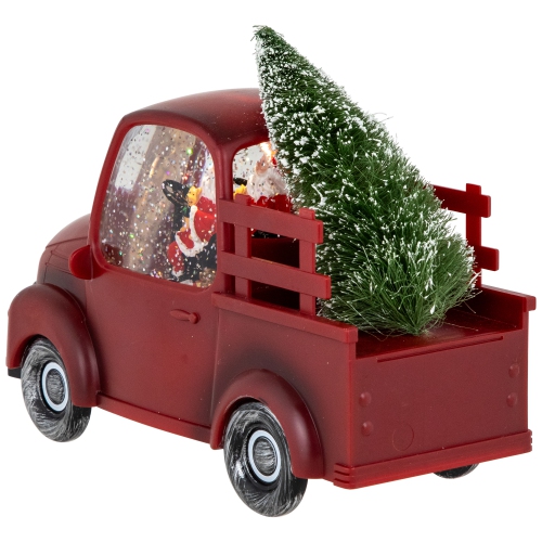 LED Lighted Santa in Red Retro Truck with Christmas Tree Snow Globe - 9"