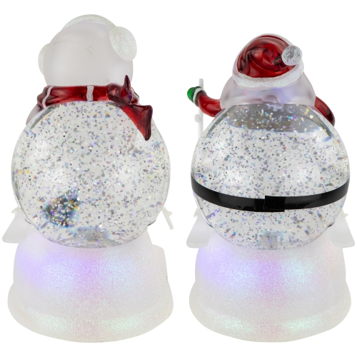 LED Lighted Color Changing Skiing Santa and Snowman Acrylic Christmas Snow Globes - 7.25" - Set of 2