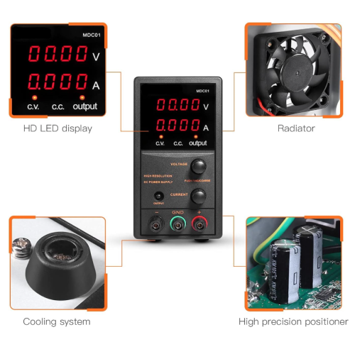 Tacklife 0V 5A Adjustable Switching Regulated with 4 Digits Display, Course and Fine Adjustments(00.01V, 0.001A), Data Hold - 110V/115CM Alligator