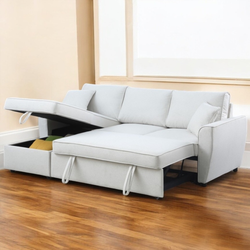 Cosmic Homes Sleeper Sofa Bed – Light Beige Sectional Sofa, Polyester Fabric Cover Pull-out Bed, Futon, Pull Out Couch