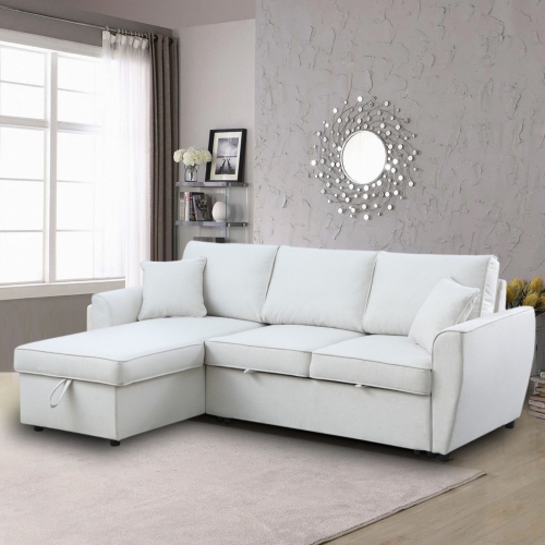 Cosmic Homes Sleeper Sofa Bed – Light Beige Sectional Sofa, Polyester Fabric Cover Pull-out Bed, Futon, Pull Out Couch