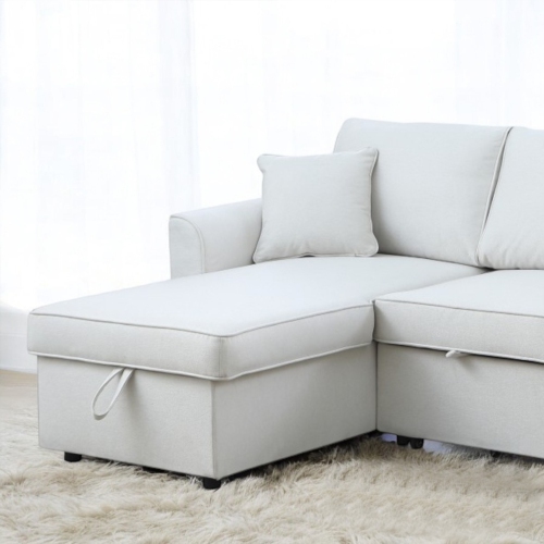 Cosmic Homes Sleeper Sofa Bed – Light Beige Sectional Sofa, Polyester Fabric Cover Pull-out Bed, Futon, Pull Out Couch