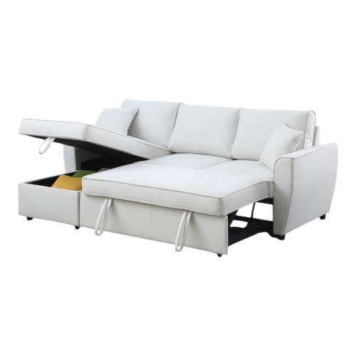 Cosmic Homes Sleeper Sofa Bed – Light Beige Sectional Sofa, Polyester Fabric Cover Pull-out Bed, Futon, Pull Out Couch