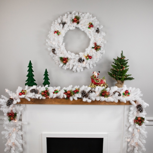Pre-lit Snow White Artificial Christmas Garland - 9' x 12" - Clear Lights