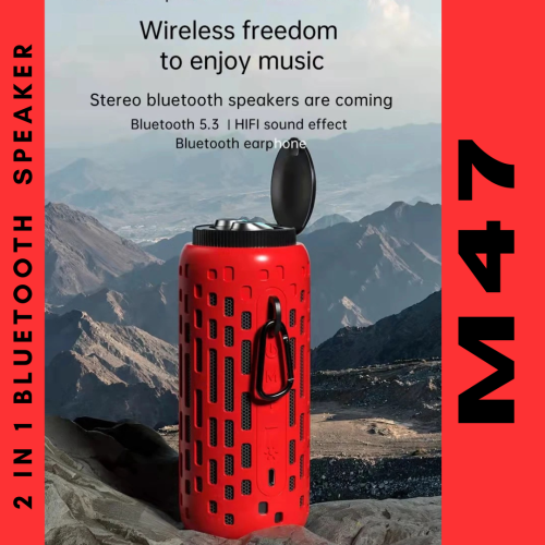 TUTT M47 2 in 1 Outdoor Waterproof Mini Speaker with Earbuds LED Lighting with Hook | TWS Earbuds Wireless with Portable Mini Speaker | for Picnic